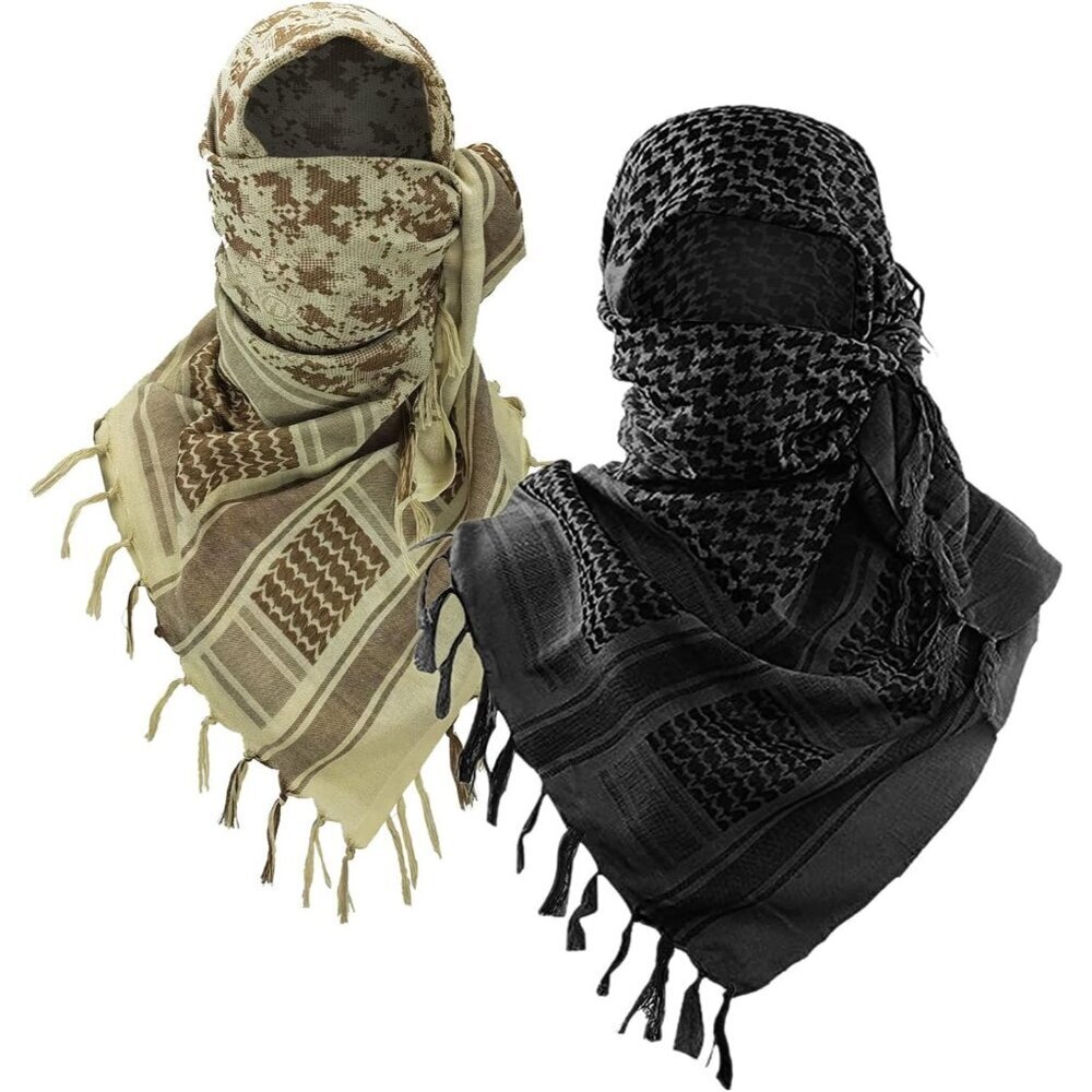 Men Black/Camo 2pack Military Shemagh Tactical Desert Cotton Kefiyeh Scarf Wrap